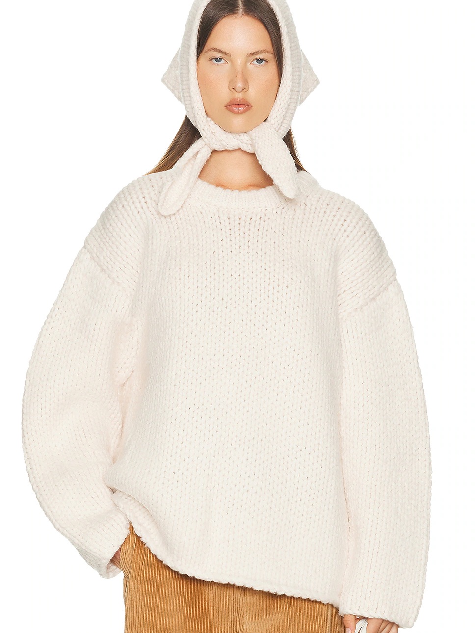 Nwt Helsa Sweater Kelcey Ivory Chunky Hand Knit Wool Cashmere Crewneck Size S